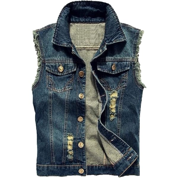 Saukiee Men's Casual Lapel Denim Vest Jacket Vintage Slim Fit